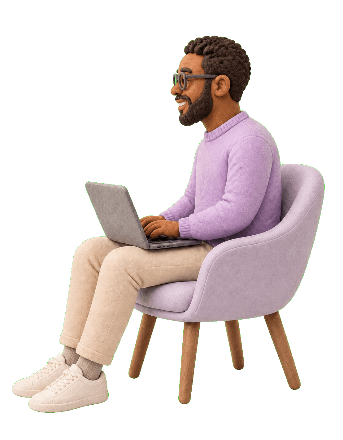 James seated with his laptop